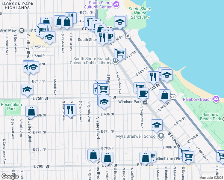 map of restaurants, bars, coffee shops, grocery stores, and more near in Chicago