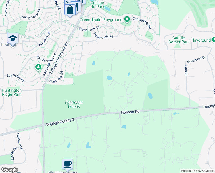 map of restaurants, bars, coffee shops, grocery stores, and more near 7S610 Donwood Drive West in Naperville