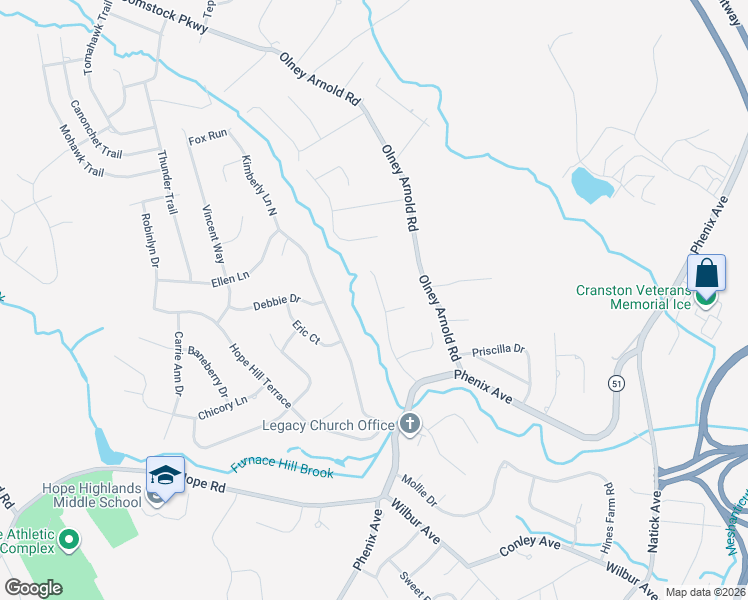 map of restaurants, bars, coffee shops, grocery stores, and more near 90 Hillcrest Drive in Cranston