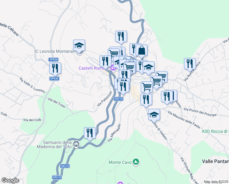 map of restaurants, bars, coffee shops, grocery stores, and more near 14 SR218 in Rocca di Papa