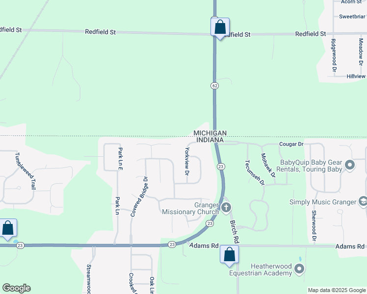 map of restaurants, bars, coffee shops, grocery stores, and more near 50549 Yorkview Drive in Granger