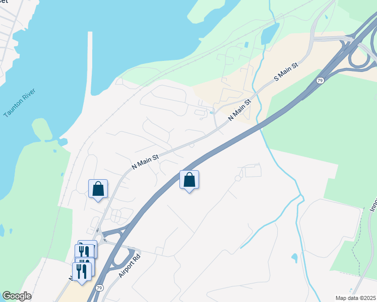 map of restaurants, bars, coffee shops, grocery stores, and more near 5045 North Main Street in Fall River