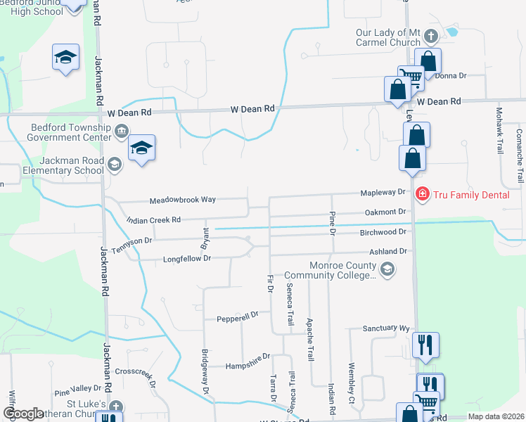 map of restaurants, bars, coffee shops, grocery stores, and more near 7895 Fir Drive in Temperance