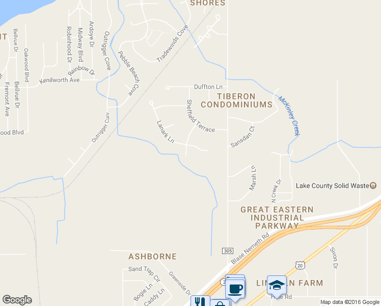 map of restaurants, bars, coffee shops, grocery stores, and more near 730 Retford Parkway in Painesville