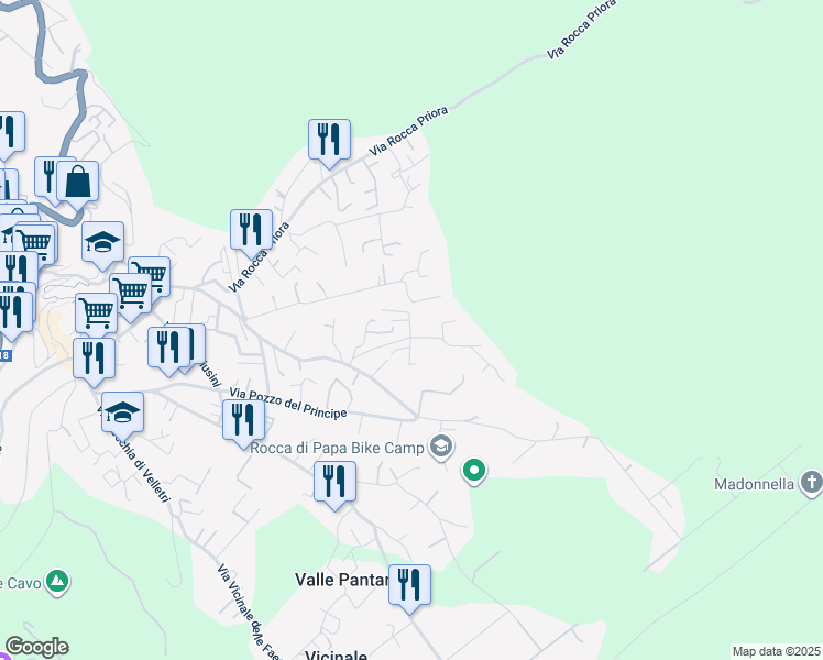 map of restaurants, bars, coffee shops, grocery stores, and more near 33 Via delle Muretta in Rocca di Papa
