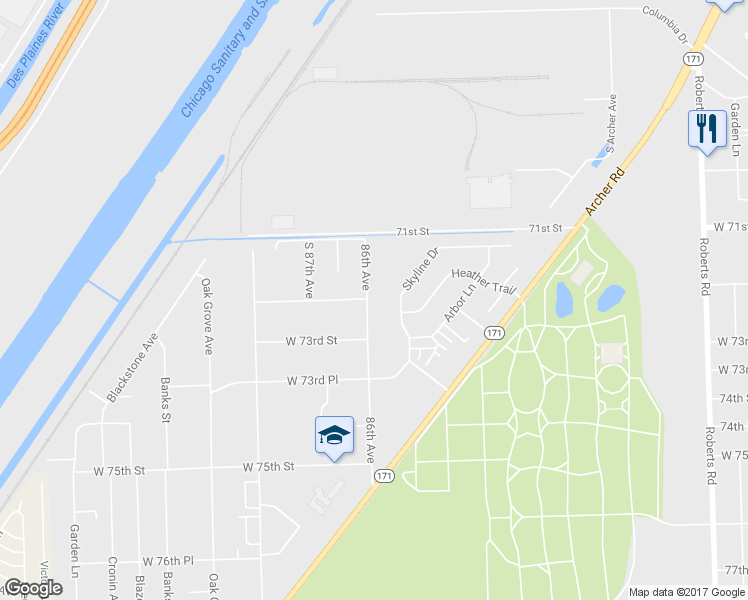 map of restaurants, bars, coffee shops, grocery stores, and more near 7203 86th Avenue in Justice