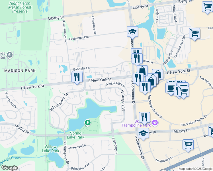 map of restaurants, bars, coffee shops, grocery stores, and more near 394 Bunker Hill Circle in Aurora