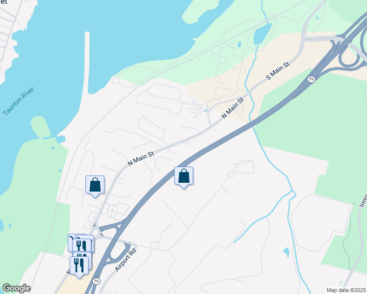 map of restaurants, bars, coffee shops, grocery stores, and more near 5045 North Main Street in Fall River