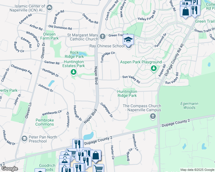 map of restaurants, bars, coffee shops, grocery stores, and more near 961 Collingwood Dr in Naperville