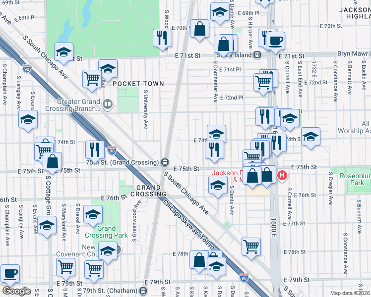 map of restaurants, bars, coffee shops, grocery stores, and more near in Chicago