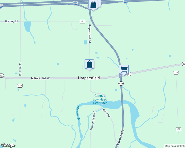 map of restaurants, bars, coffee shops, grocery stores, and more near 1338 Harpersfield Rd in Geneva