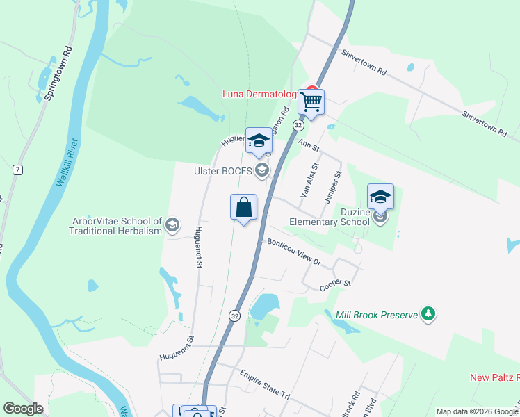 map of restaurants, bars, coffee shops, grocery stores, and more near 151 New York 32 in New Paltz