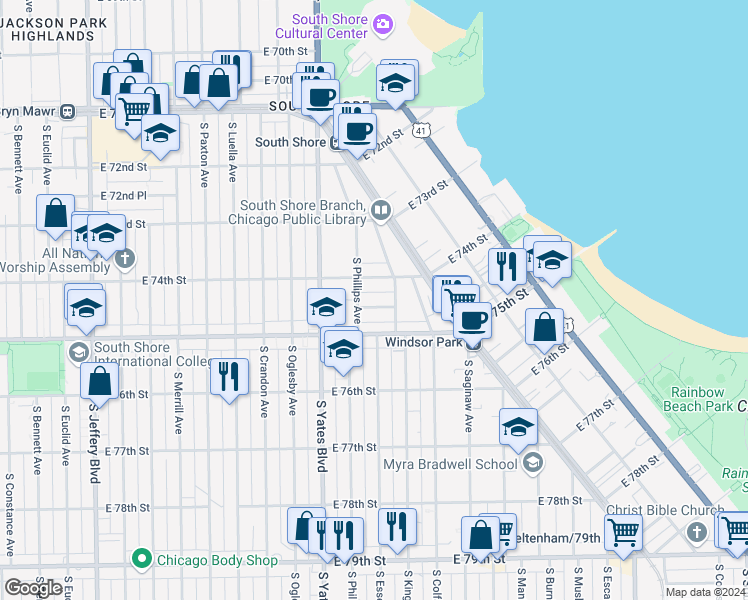 map of restaurants, bars, coffee shops, grocery stores, and more near in Chicago