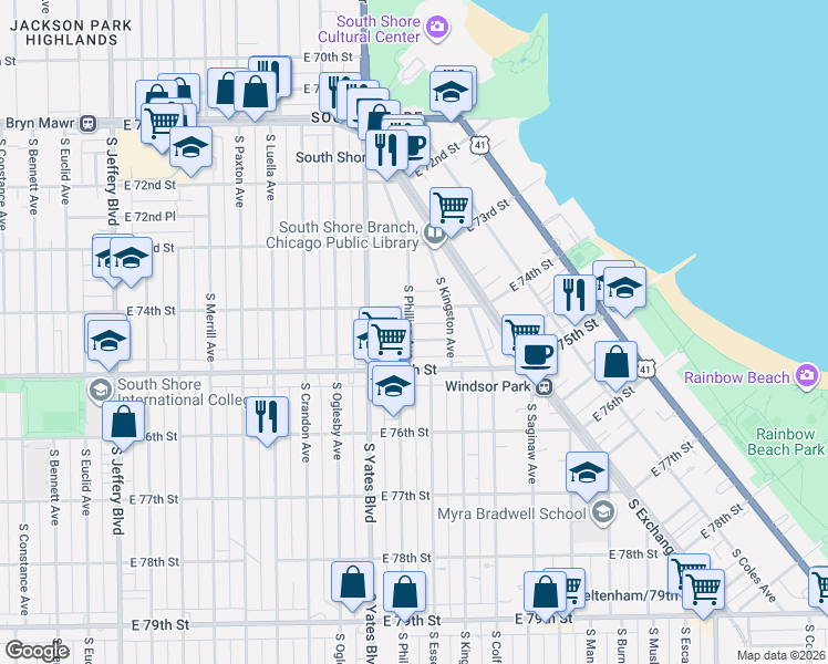 map of restaurants, bars, coffee shops, grocery stores, and more near in Chicago