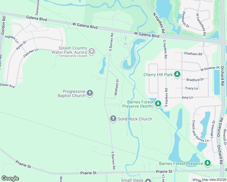 map of restaurants, bars, coffee shops, grocery stores, and more near 7S411 Midfield Drive in Aurora