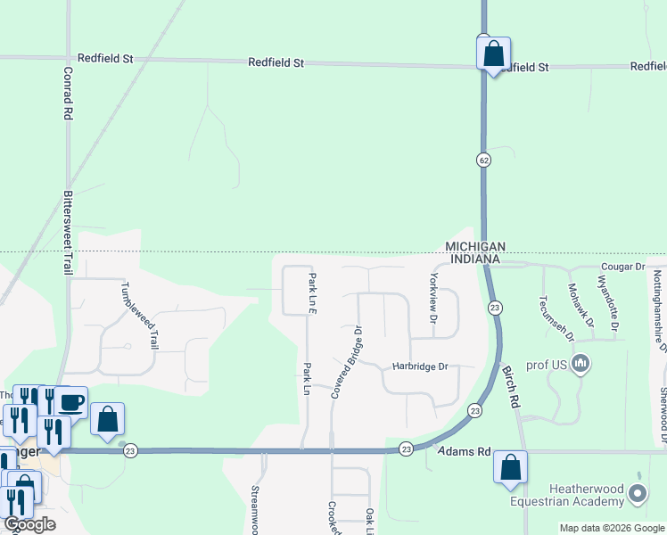 map of restaurants, bars, coffee shops, grocery stores, and more near 11710 Sharpe Bridge Court in Granger