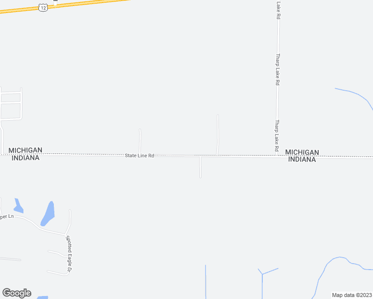 map of restaurants, bars, coffee shops, grocery stores, and more near 18390 State Line Road in Edwardsburg