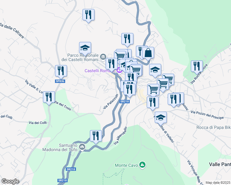 map of restaurants, bars, coffee shops, grocery stores, and more near 28 Via Palazzolo in Rocca di Papa