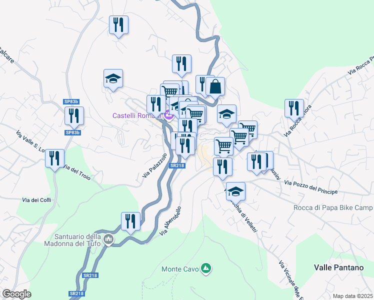 map of restaurants, bars, coffee shops, grocery stores, and more near 14 SR218 in Rocca di Papa