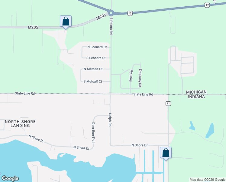 map of restaurants, bars, coffee shops, grocery stores, and more near 24970 State Line Road in Elkhart