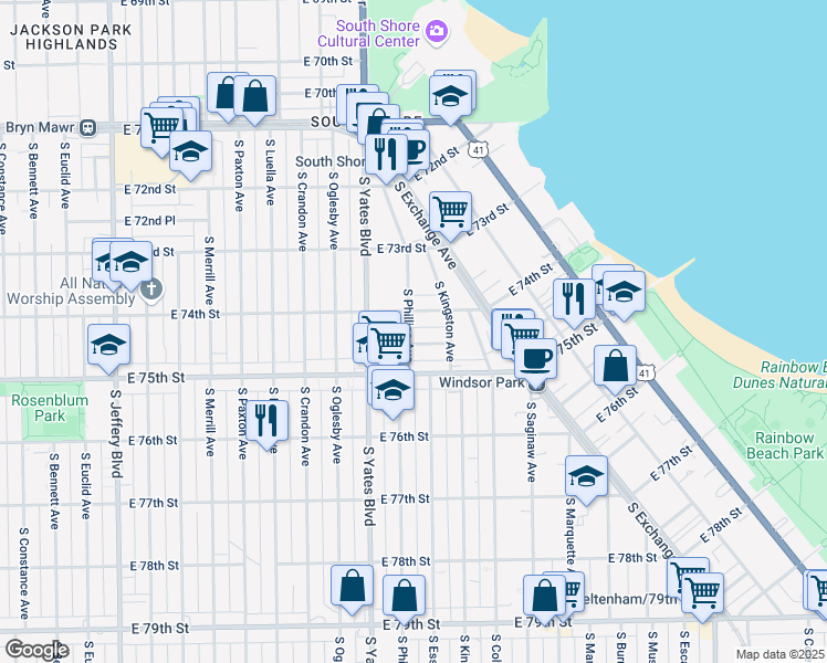 map of restaurants, bars, coffee shops, grocery stores, and more near in Chicago
