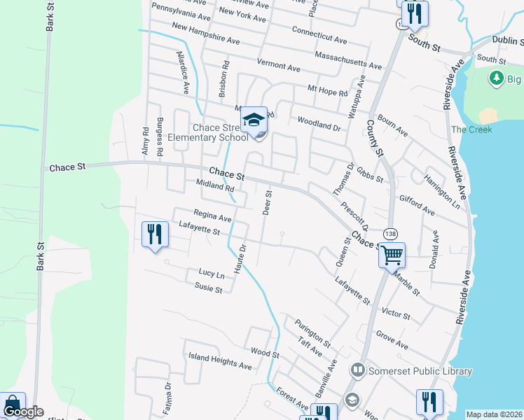 map of restaurants, bars, coffee shops, grocery stores, and more near 82 Deer Street in Somerset