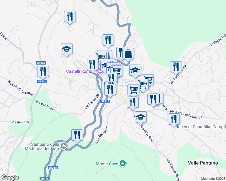 map of restaurants, bars, coffee shops, grocery stores, and more near 40 Via dell'Osservatorio in Rocca di Papa