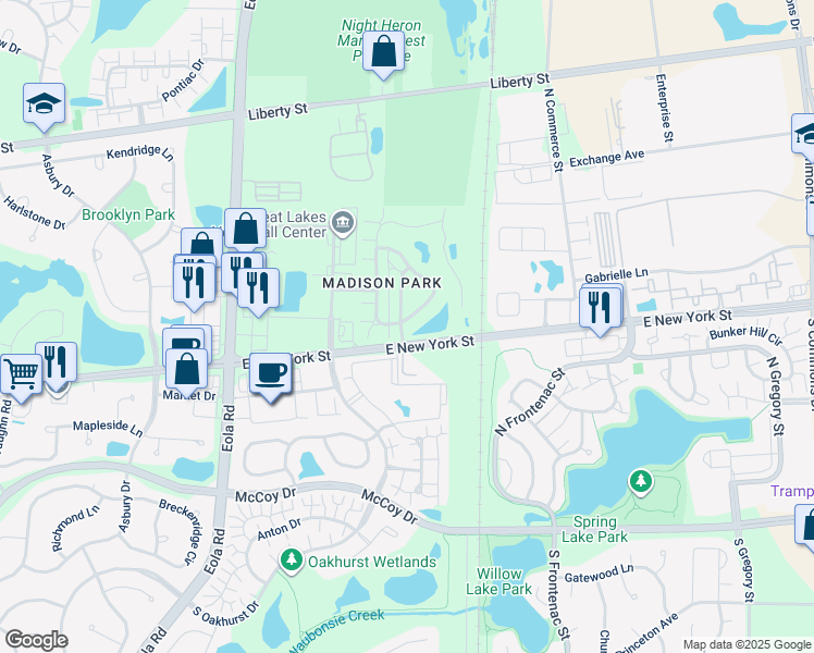 map of restaurants, bars, coffee shops, grocery stores, and more near 401 Metropolitan Street in Aurora