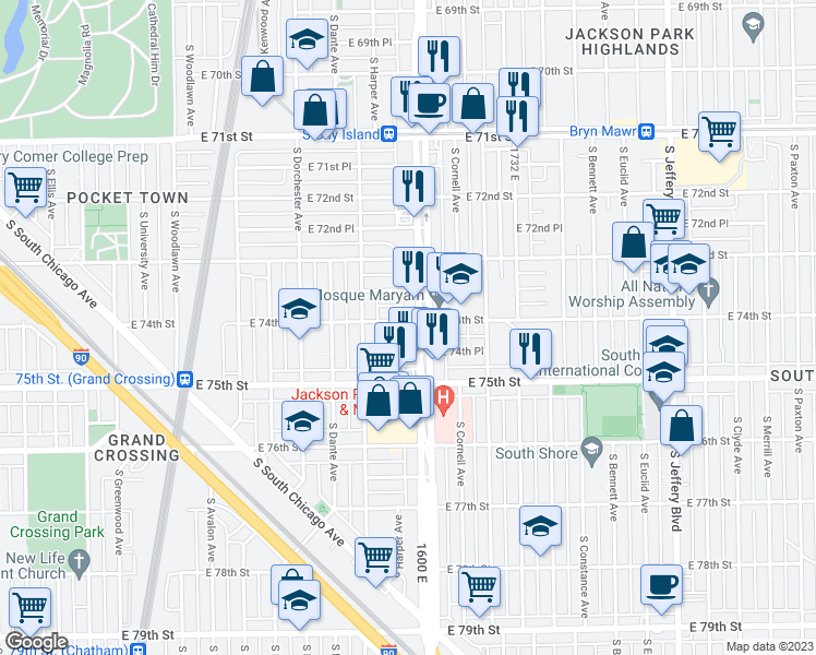 map of restaurants, bars, coffee shops, grocery stores, and more near in Chicago