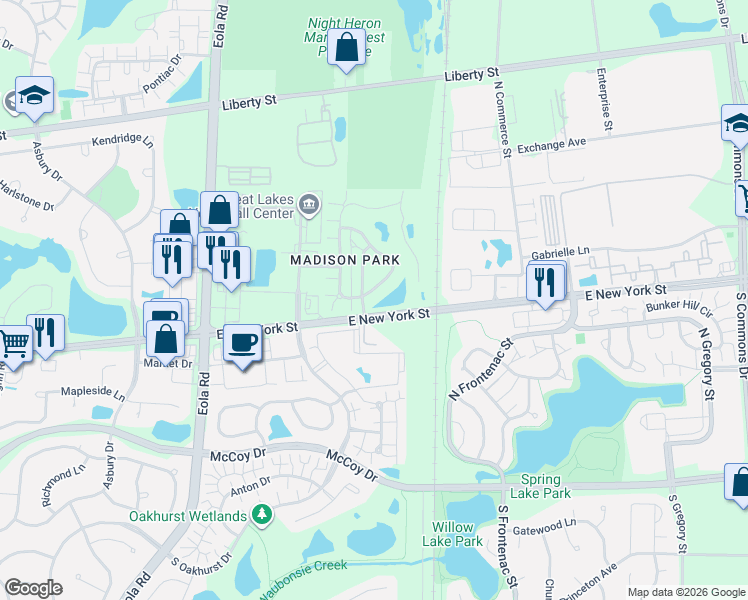 map of restaurants, bars, coffee shops, grocery stores, and more near 401 Metropolitan Street in Aurora