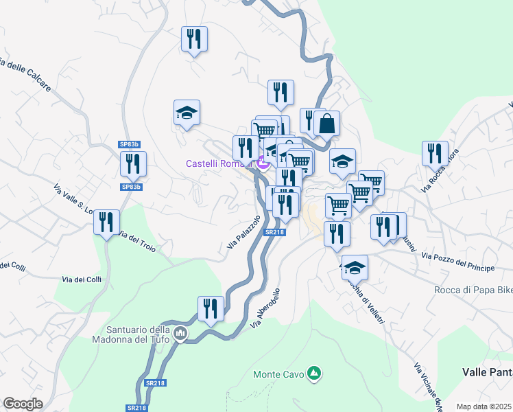 map of restaurants, bars, coffee shops, grocery stores, and more near 28 Via Palazzolo in Rocca di Papa