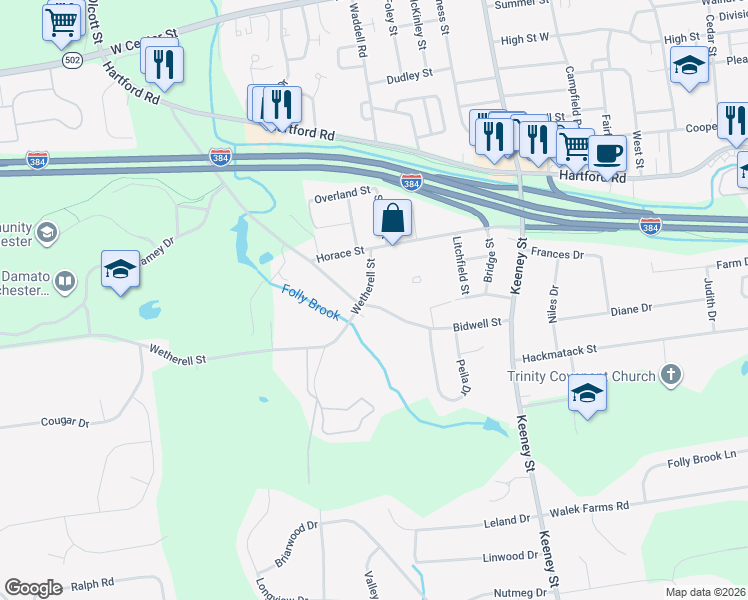 map of restaurants, bars, coffee shops, grocery stores, and more near 286 Bidwell Street in Manchester