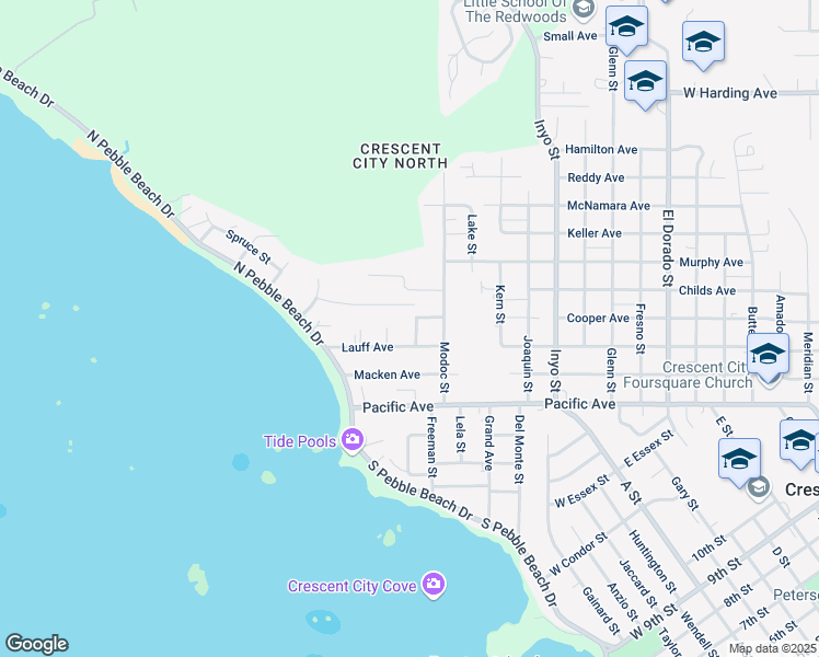 map of restaurants, bars, coffee shops, grocery stores, and more near 1500 Lauff Avenue in Crescent City