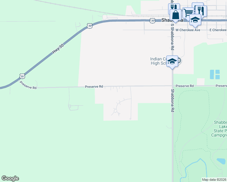 map of restaurants, bars, coffee shops, grocery stores, and more near 906 Totem Pole Drive in Shabbona