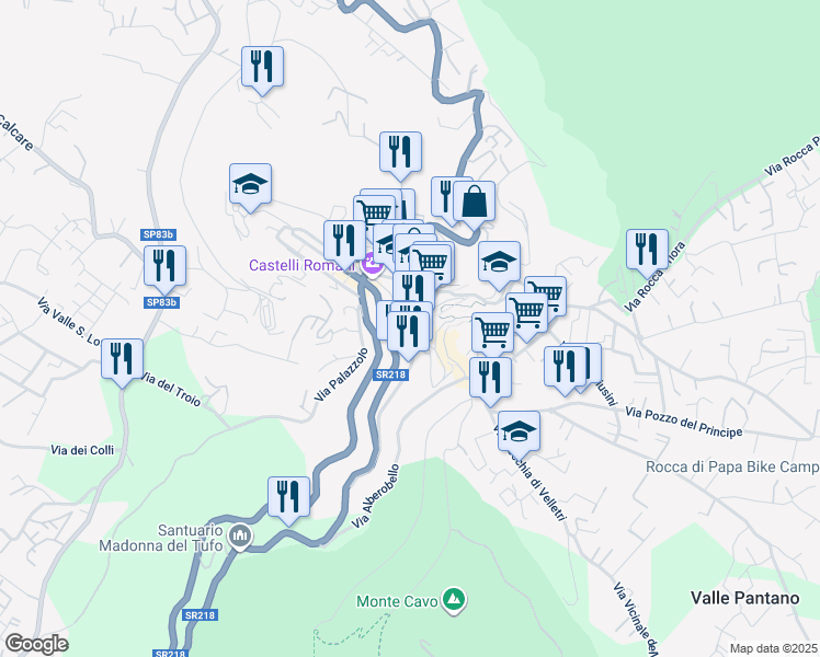 map of restaurants, bars, coffee shops, grocery stores, and more near 14 SR218 in Rocca di Papa