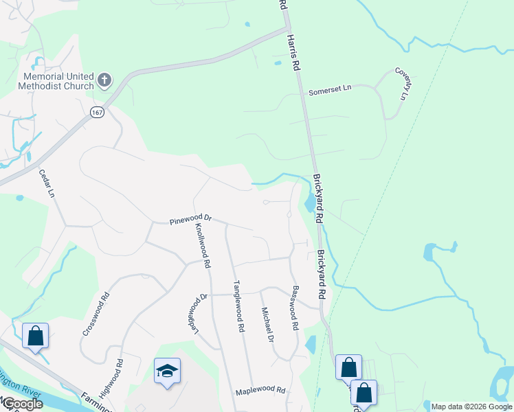 map of restaurants, bars, coffee shops, grocery stores, and more near 7 Champlain's Drive in Farmington