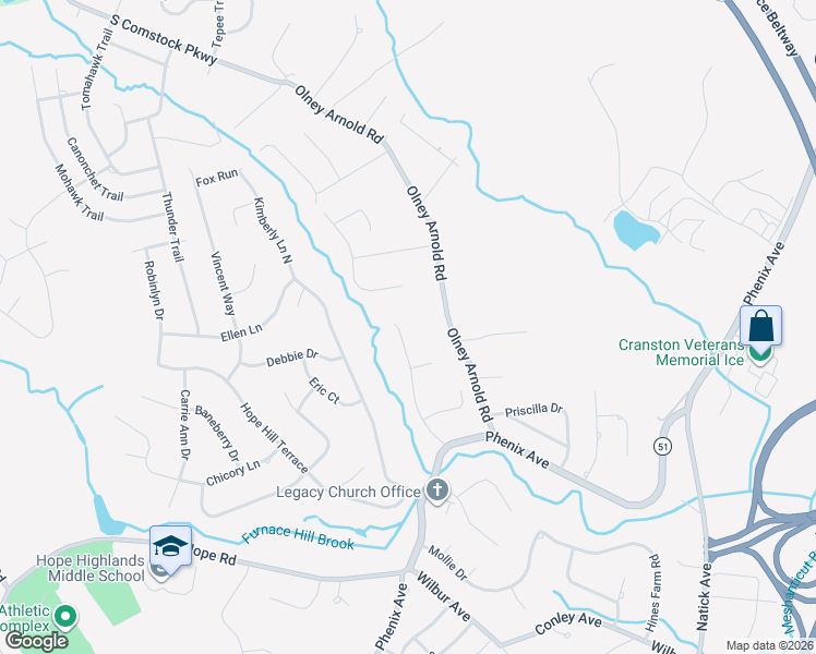 map of restaurants, bars, coffee shops, grocery stores, and more near 90 Hillcrest Drive in Cranston