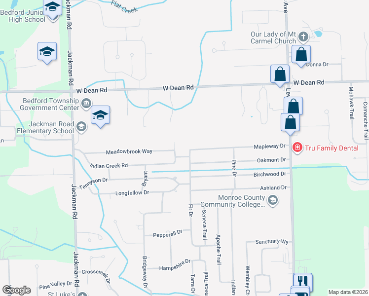 map of restaurants, bars, coffee shops, grocery stores, and more near 7895 Fir Drive in Temperance