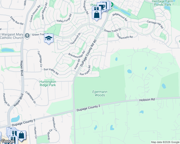 map of restaurants, bars, coffee shops, grocery stores, and more near 2585 Alta Court in Lisle