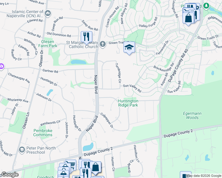 map of restaurants, bars, coffee shops, grocery stores, and more near 961 Collingwood Drive in Naperville