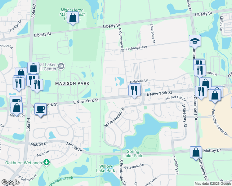 map of restaurants, bars, coffee shops, grocery stores, and more near 3401 Kentshire Circle in Aurora