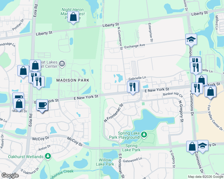 map of restaurants, bars, coffee shops, grocery stores, and more near 3401 Kentshire Circle in Aurora