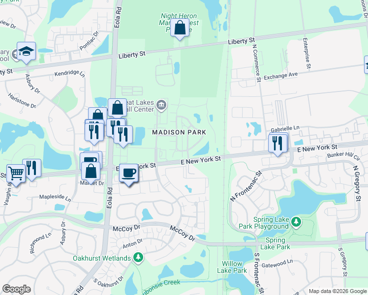 map of restaurants, bars, coffee shops, grocery stores, and more near 401 Metropolitan Street in Aurora
