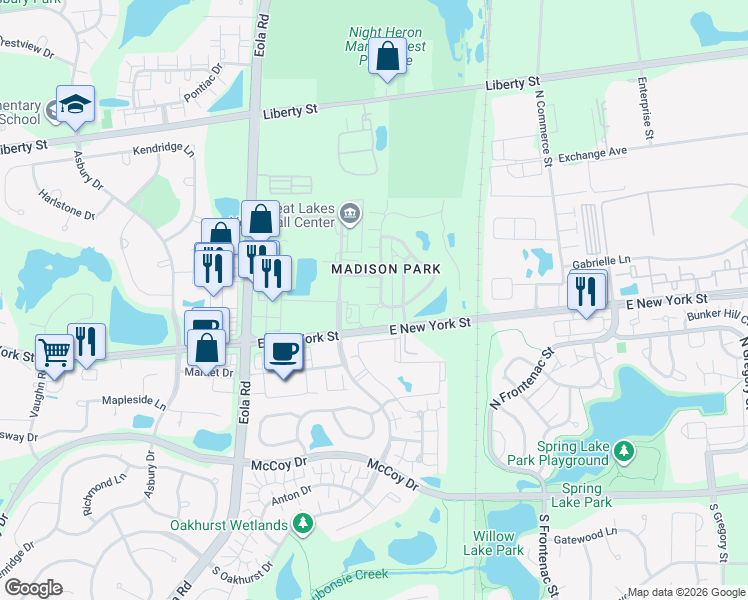 map of restaurants, bars, coffee shops, grocery stores, and more near 420 Conservatory Lane in Aurora