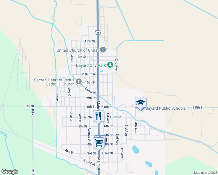 map of restaurants, bars, coffee shops, grocery stores, and more near 826 1st Avenue in Bayard