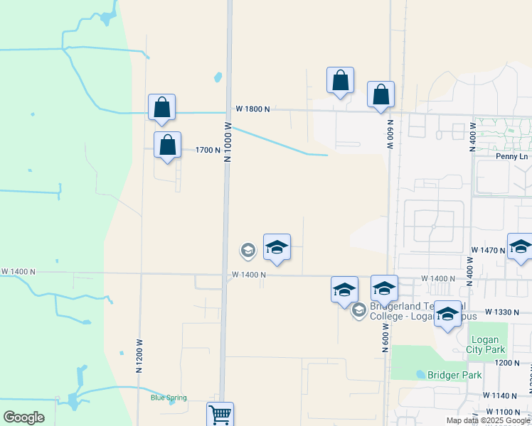 map of restaurants, bars, coffee shops, grocery stores, and more near 1530 North 1000 West in Logan