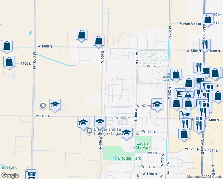 map of restaurants, bars, coffee shops, grocery stores, and more near 545 West 1595 North in Logan