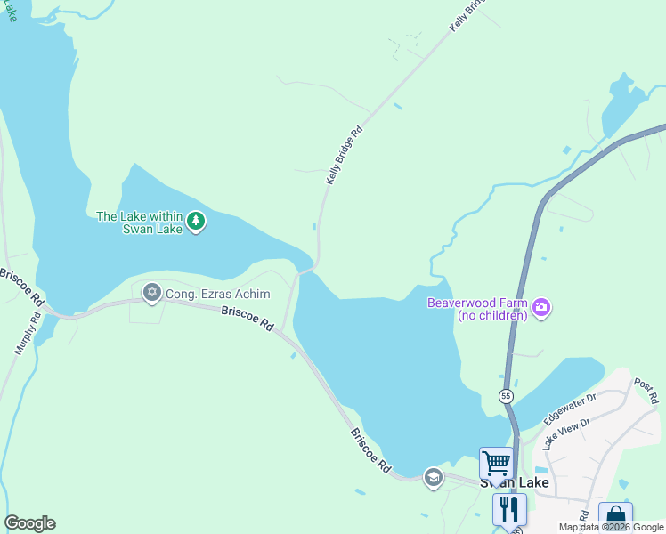 map of restaurants, bars, coffee shops, grocery stores, and more near 363 Kelly Bridge Road in Swan Lake