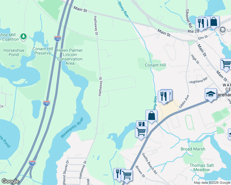 map of restaurants, bars, coffee shops, grocery stores, and more near 33 Dinahs Way in Wareham