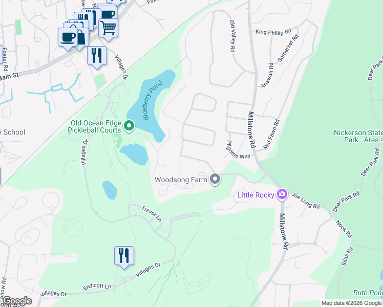 map of restaurants, bars, coffee shops, grocery stores, and more near 40 Horseshoe Way in Brewster